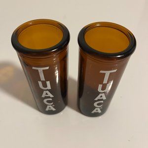 PAIR OF VTG BROWN AMBER TUACA 3.5" TALL LIQUEUR BRANDY/DOUBLE SHOT GLASS